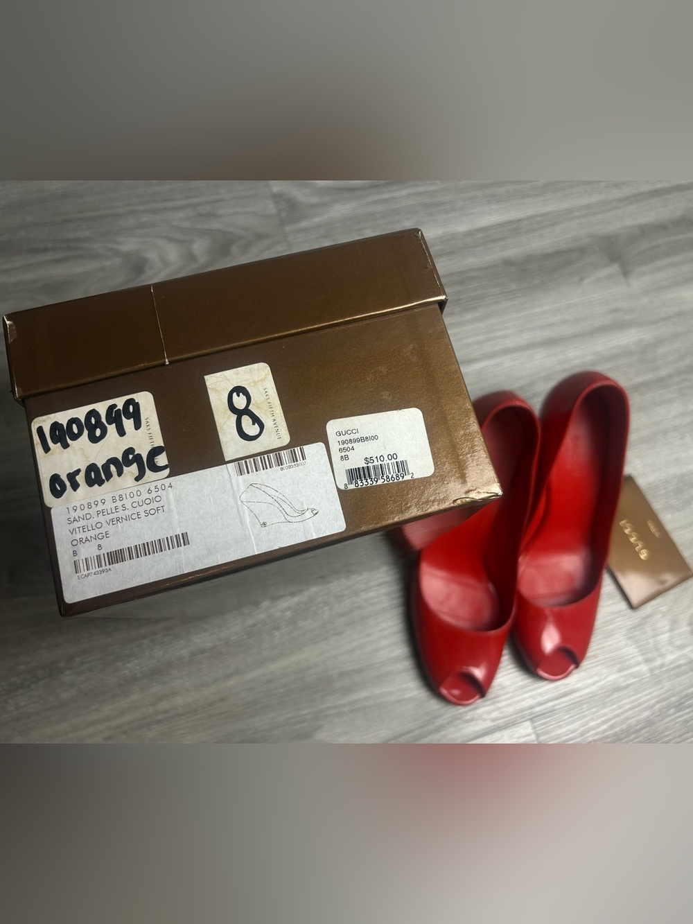 Gucci Red Patent Leather Peep Toe Wedge Pumps Heels Size 8 B - Picture 3 of 15